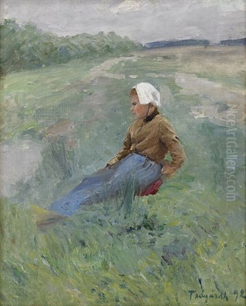 Flicka Pa Sommarang Oil Painting by Carl Ludwig Traegardh