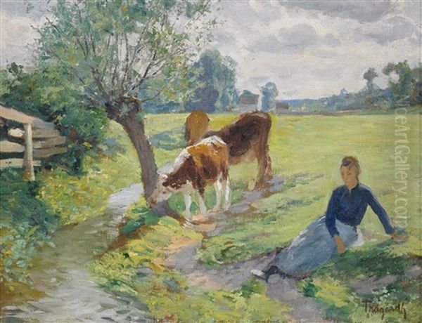 Vallflicka Oil Painting by Carl Ludwig Traegardh