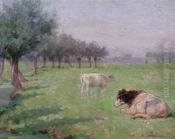 Kor Pa Gronbete Oil Painting by Carl Ludwig Traegardh