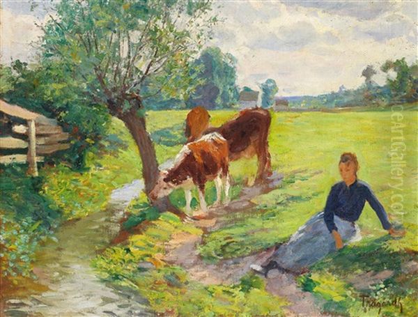 Vallflicka Oil Painting by Carl Ludwig Traegardh