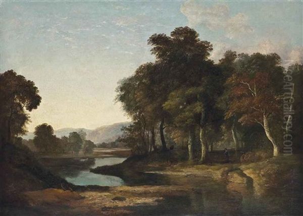 A Traveller On A Road Beside A Lake Oil Painting by William Traies