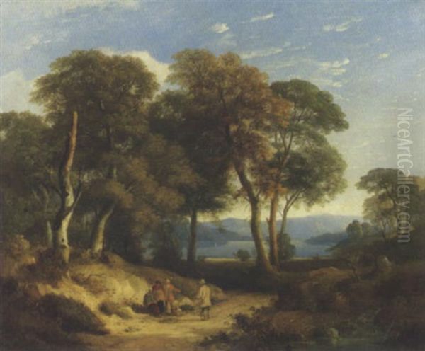 Rustics Resting By The River Exe, Devon Oil Painting by William Traies