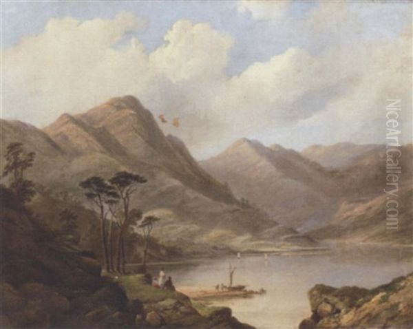 Figures Before A Loch Oil Painting by Edward Train