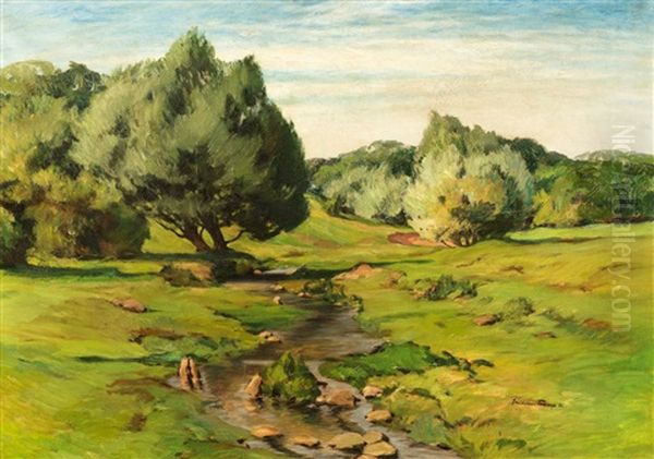 Landschaft Am Niederrhein Mit Bachlauf Oil Painting by Wilhelm Tramp