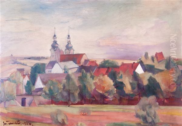 Village Oil Painting by Jan Trampota