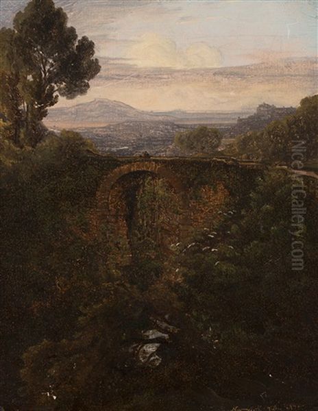 Veduta Di Narni Oil Painting by Wilhem Johann Trapp