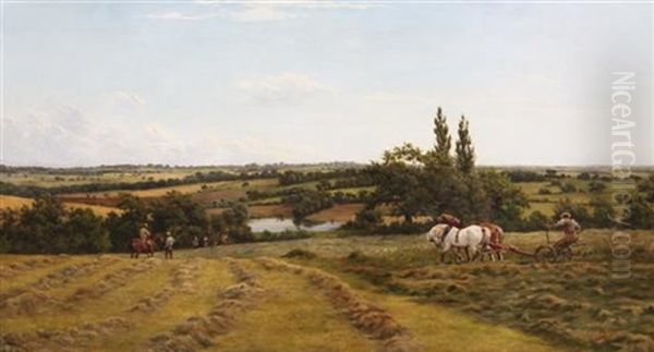 Haymaking Near Theydon Bois, Essex Oil Painting by Francis M. Trappes