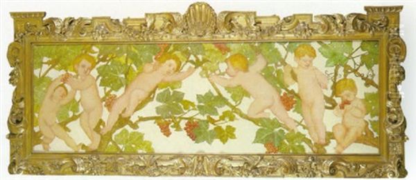 Putti In A Vineyard Oil Painting by Phoebe Anna Traquair