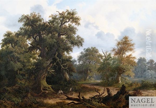 Bewaldete Landschaften Mit Figurenstaffage Oil Painting by Carl Friedrich Trautmann