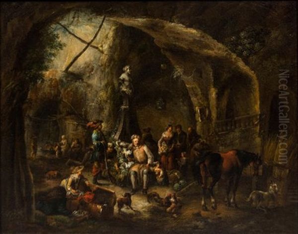 Market In The Castle, 1756 Oil Painting by Johann Georg (Georges) Trautmann