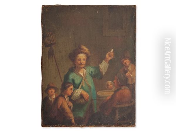 Rat Poison Seller Oil Painting by Johann Georg (Georges) Trautmann