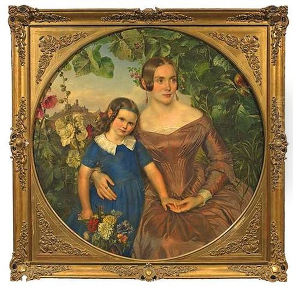 Portrait Der Josefine Wernher Mit Ihrer Tochter Julie Vor Landschaftshintergrund Oil Painting by Wilhelm Trautschold