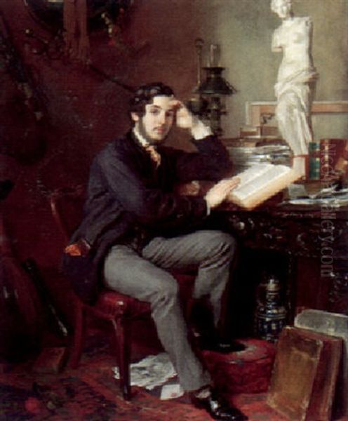 Portrait Of A Young Man In His Study Oil Painting by Wilhelm Trautschold