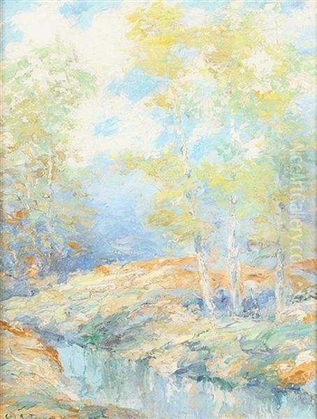 Trees By Stream Oil Painting by George A. Traver