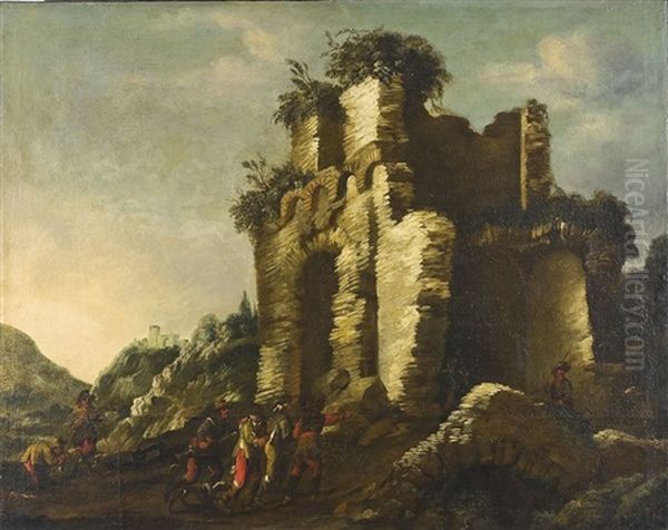 Paesaggio Con Rovine E Viandanti Oil Painting by Antonio Travi