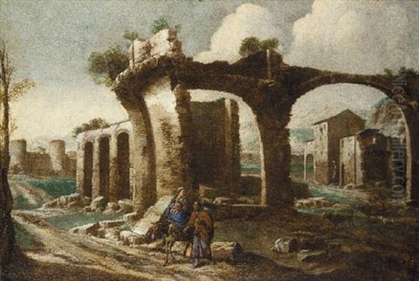 Paesaggio Con Rovine E Fuga In Egitto Oil Painting by Antonio Travi