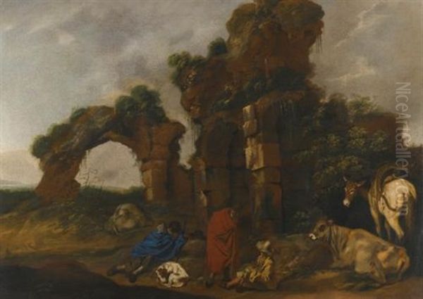 Shepherds At Rest Oil Painting by Antonio Travi