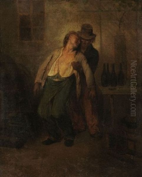 Scene De Taverne Oil Painting by Charles Joseph Travies de Villers