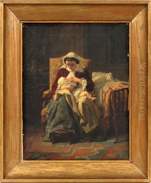 Mother & Child Oil Painting by Jean-Baptiste Jules Trayer