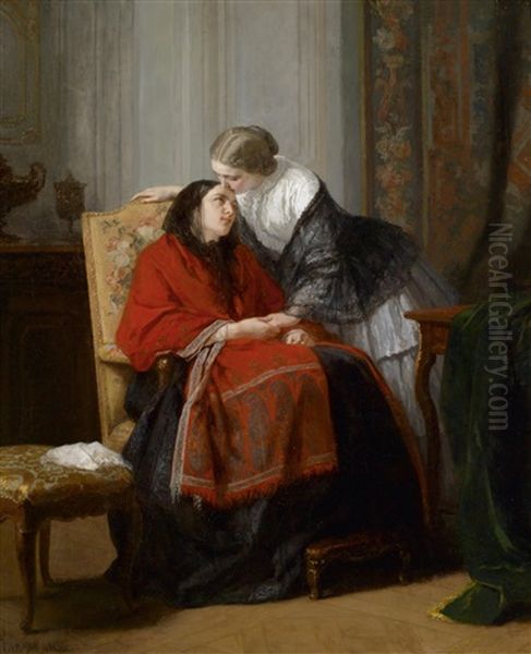 Der Besuch Oil Painting by Jean-Baptiste Jules Trayer