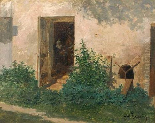 Porte Ouverte Sur Le Jardin Oil Painting by Jean-Baptiste Jules Trayer