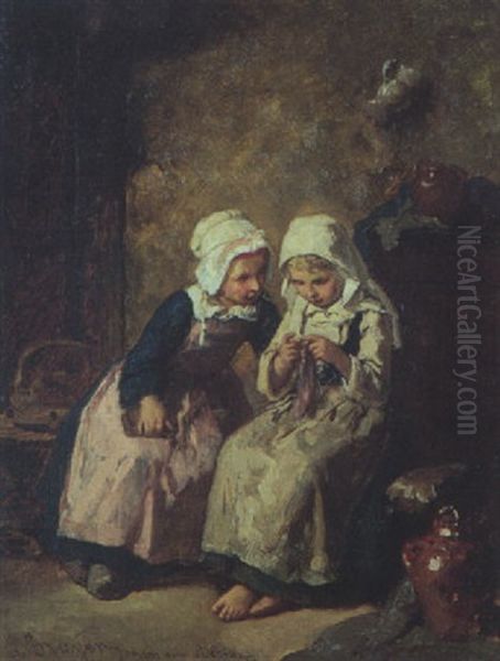 Zwei Freundinnen Oil Painting by Jean-Baptiste Jules Trayer