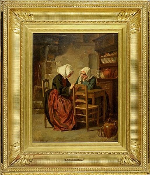 La Lecture Dans La Cuisine Oil Painting by Jules Trayer