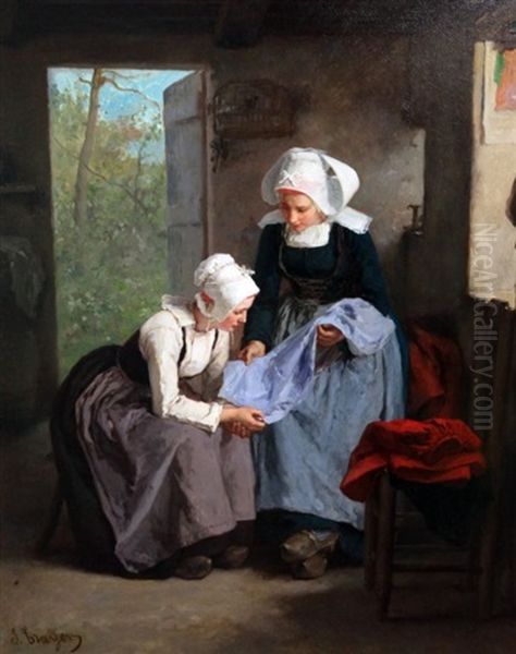 The Seamstress Oil Painting by Jules Trayer