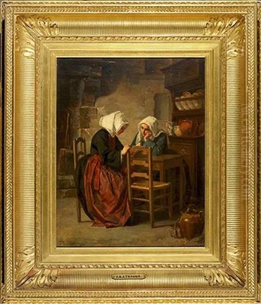 La Lecture Dans La Cuisine Oil Painting by Jules Trayer