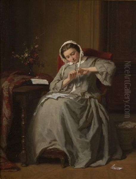 Seated Lady Reading A Letter Oil Painting by Jules Trayer