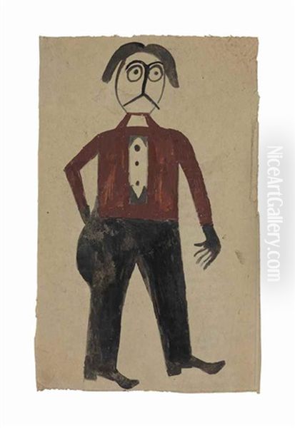 Man With Red Shirt Oil Painting by Bill Traylor