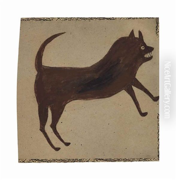 Brown Dog Charging Oil Painting by Bill Traylor