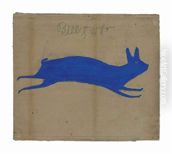 Rabbit Running Oil Painting by Bill Traylor