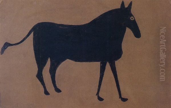 Big Black Mule Oil Painting by Bill Traylor