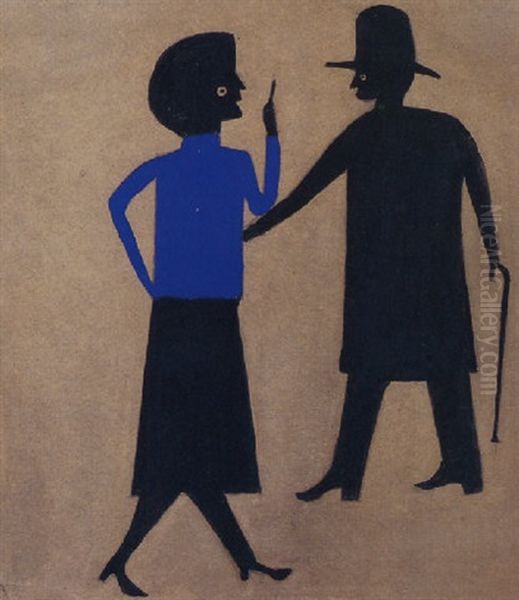 Woman Addresses Man Oil Painting by Bill Traylor