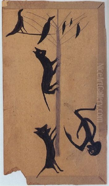 Dog Treeing Cat Oil Painting by Bill Traylor