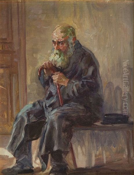 An Old Man Oil Painting by Maurycy Trebacz