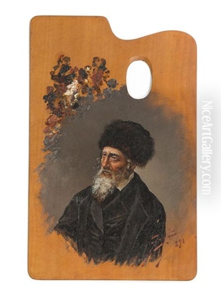 A Palette With Portrait Oil Painting by Maurycy Trebacz