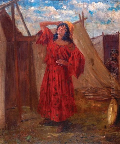 Young Woman In A Tent Oil Painting by Maurycy Trebacz