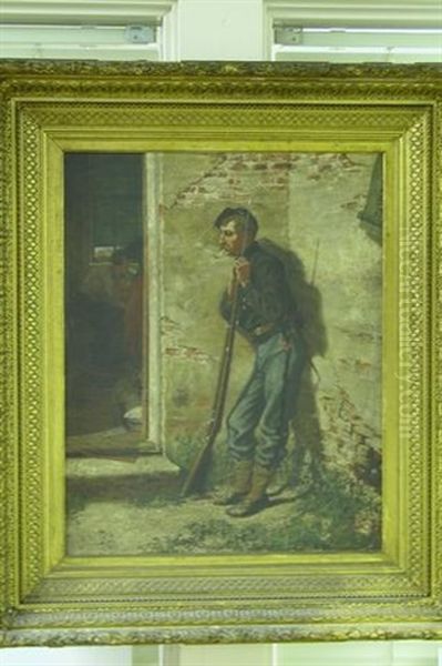 Portrait Of Weary Soldier Standing Outside House Oil Painting by William Brooke Thomas Trego