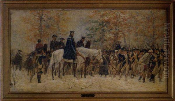 Winter Scene Of Washington Reviewing The Troops At Valley Forge Oil Painting by William Brooke Thomas Trego