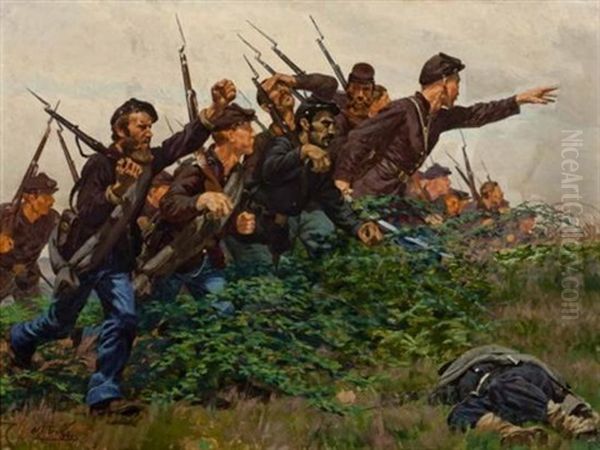 Union Soldiers In Combat Or Civil War Scene Oil Painting by William T. Trego