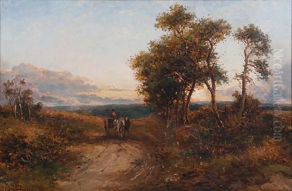 Figures And A Horse And Cart On A Countrylane Oil Painting by Carl Brennir