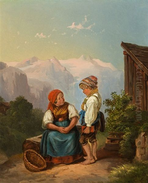 Vor Dem Schulweg Oil Painting by Johann Friedrich Treml