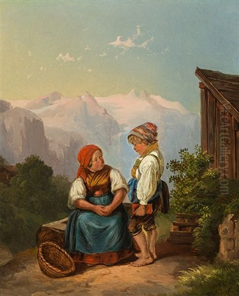 On The Way To School Oil Painting by Johann Friedrich Treml