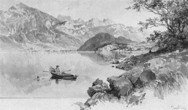 Ruderer Am Wolfgangsee Oil Painting by Johann Friedrich Treml