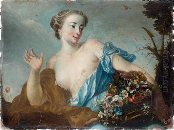 Jeune Femme Tenant Une Corbeille De Fleurs Oil Painting by Pierre Charles Tremolieres