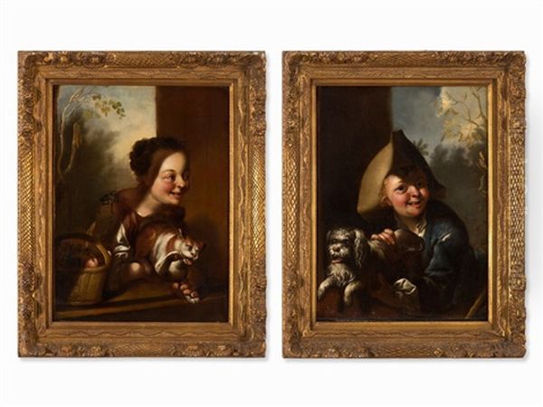 Children Portraits (pair) Oil Painting by Nicolaus Treu