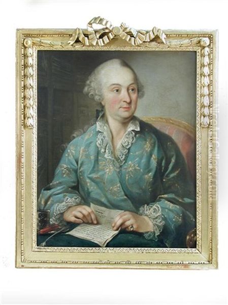 Portrait Of A Monsieur Pasquier, Seated Half-length, In Blue At A Table, Holding A Letter Oil Painting by Nicolaus Treu