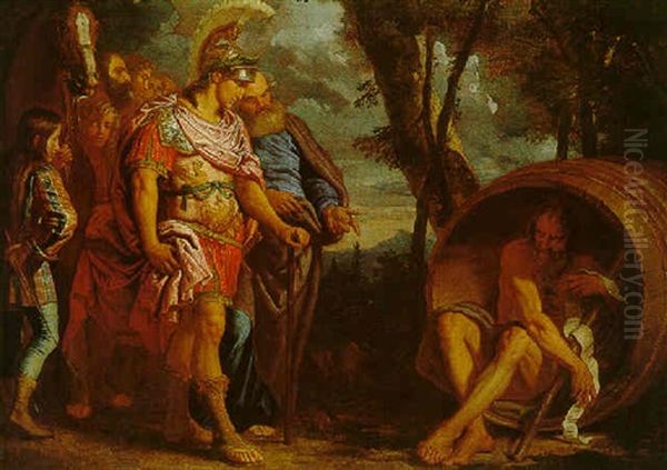 Alexander The Great, Aristotole And Diogenes Oil Painting by Angelo Barbieri Trevisani